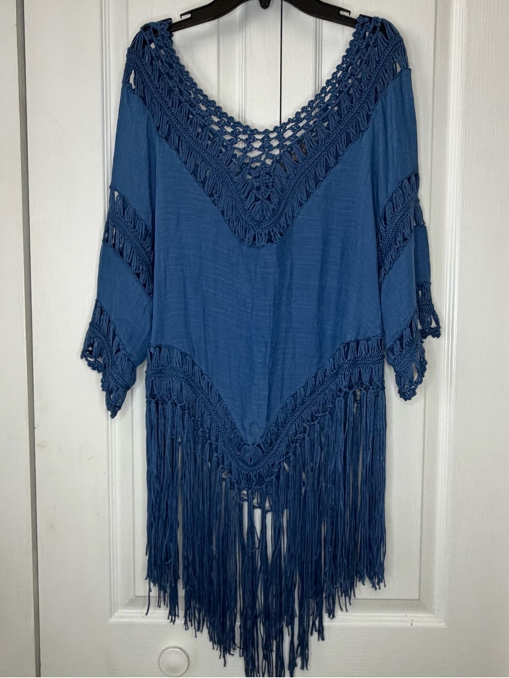 Metric Boho Fringe Tunic Blue Crochet Festival Top S
